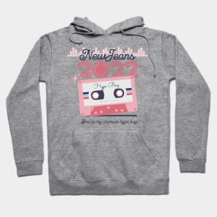 NewJeans Hype boys cassette tape typography text pink Morcaworks Hoodie